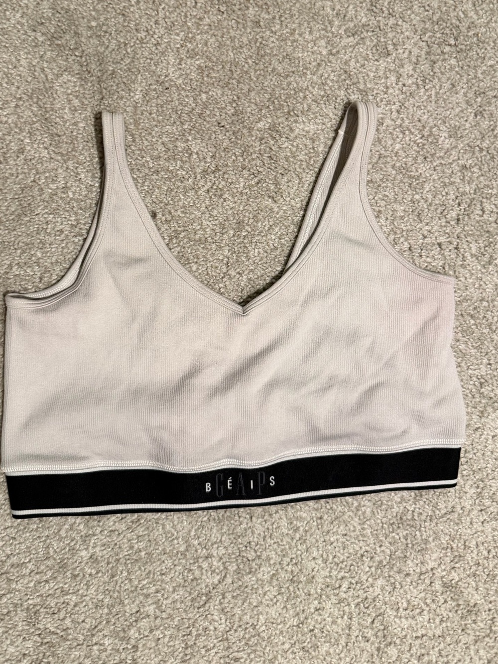 Gap x Beis Cream Ribbed V‑Neck Bralette with Black Elastic Band